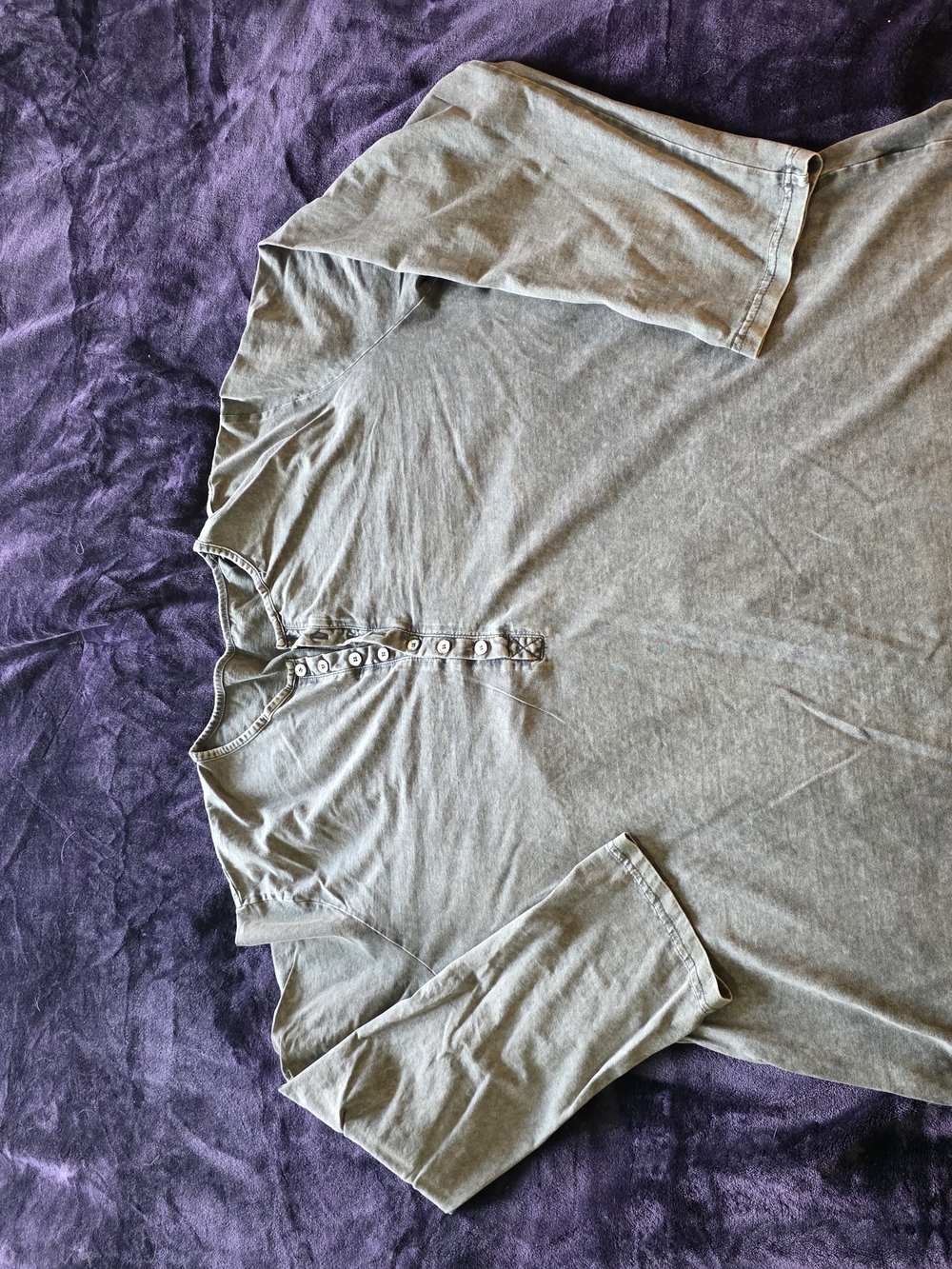 Men's Charcoal Gray Henley Shirt – Long Sleeve | Vintage Wash | Casual Classic